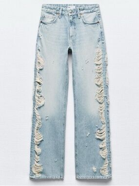 Zara jeans Zara Trf Midrise Wide Leg Ripped Jeans